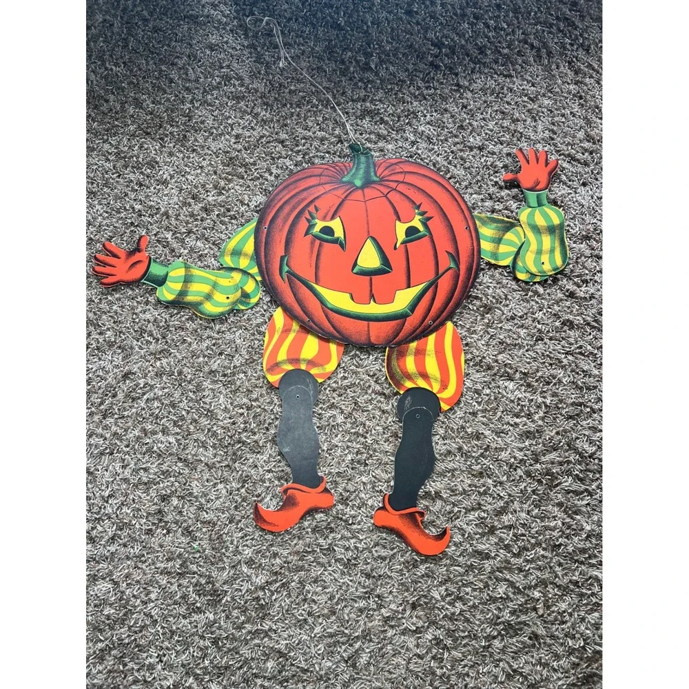 Vintage Beistle Halloween Jointed Pumpkin Man Cardboard Wall Hanging Decoration